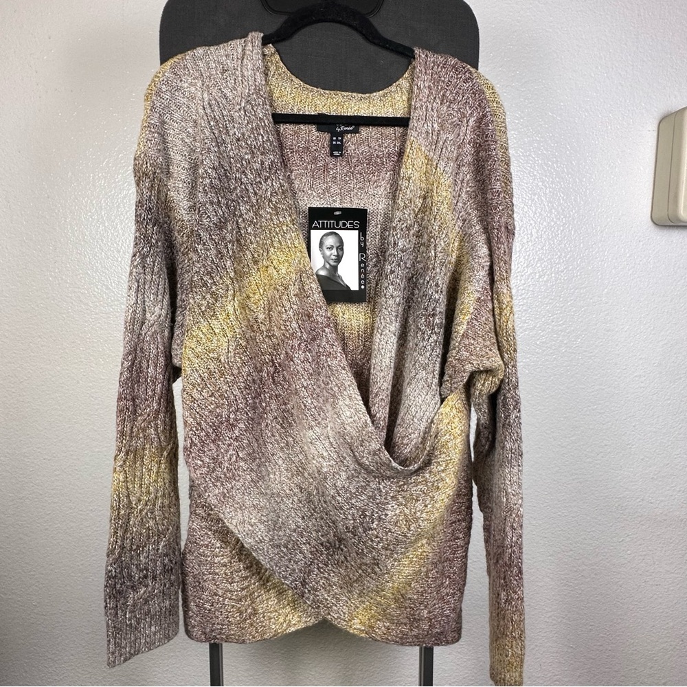 Attitudes by Renee | Women's V-Neck Sweater in Brown and Cream